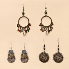 Винтажные круглые серьги-подвески 3 пары Shein