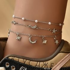 3шт ножной браслет с звездами и стразами Shein