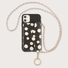 Чехол-кошелек для iPhone с цветочным принтом и цепочкой 1шт Shein
