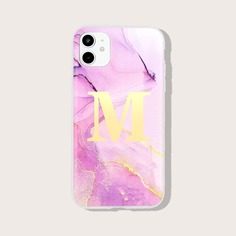Чехол для iPhone с мраморным рисунком и текстовым принтом Shein