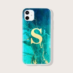 Чехол для iPhone с мраморным рисунком и текстовым принтом Shein