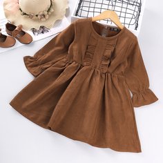 Однотонное платье с оборками для девочек Shein