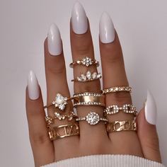 10шт кольцо со стразами Shein
