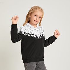 Куртка на молнии с капюшоном и текстовым принтом для девочек Shein