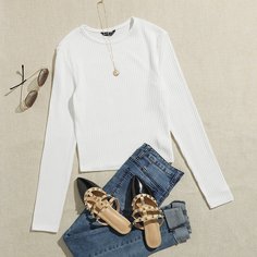 Однотонная трикотажная короткая футболка Shein