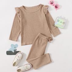 Футболка и брюки с бантом для девочек Shein