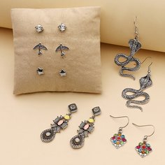 6 пар серьги с змеей и стразами Shein
