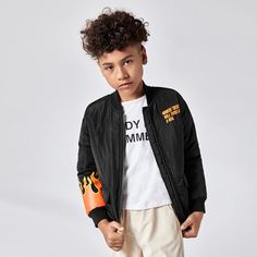 на молнии Лозунг Повседневный Куртки для мальчиков Shein