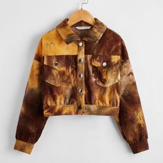 с карманами тай дай Повседневный Куртки для девочек Shein