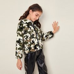 на молнии Камуфляж Повседневный Куртки для девочек Shein