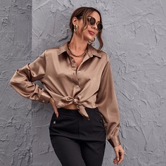 Атласный топ с пуговицами Shein