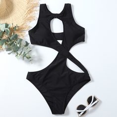 Слитный купальник с разрезом Shein