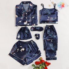 Атласная пижама с тропическим принтом 7шт Shein