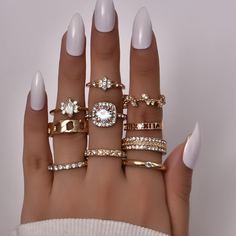 10шт кольцо со стразами Shein