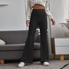 Однотонные расклешенные брюки в рубчик Shein