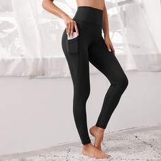 Однотонные спортивные леггинсы с карманом для телефона Shein