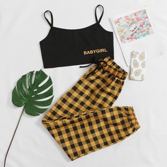 с бантом Клетка Повседневный Пижама Shein