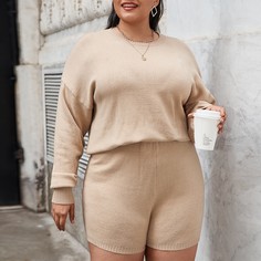 Однотонный свитер и шорты размера плюс Shein