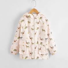 на молнии Животный принт Повседневный Куртки для девочек Shein