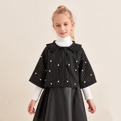 с бисером Полосатый Повседневный Куртки для девочек Shein