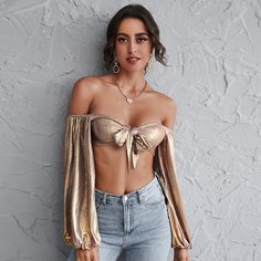 Топ с открытыми плечами и узлом Shein