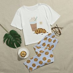 Мультяшный принт милый Пижама Shein