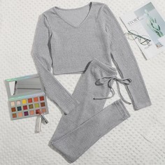 с бантом Одноцветный Повседневный Домашняя одежда Shein