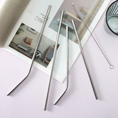 Соломинка из нержавеющей стали 4шт и щетка для очистки 1шт Shein
