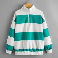 на молнии Полосатые изображения Повседневный Толстовки для девочек Shein