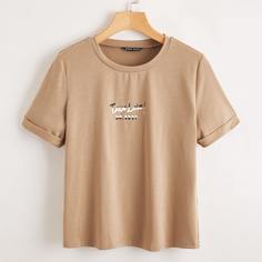 Футболка с коротким рукавом и текстовым принтом Shein