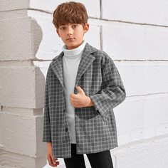 с карманами Клетчатый Повседневный Пальто для мальчиков Shein