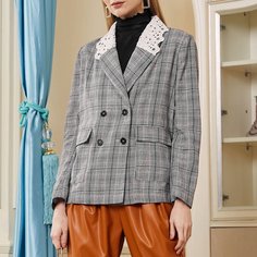 Пиджак в клетку с карманом Shein