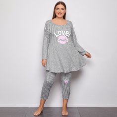 Пижама в горошек с оригинальным принтом размера плюс Shein