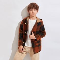 Однобортный Клетчатый Институтский Пальто для мальчиков Shein