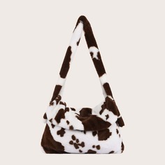 Плюшевая сумка-багет с коровьим рисунком Shein