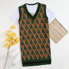 Полосатый Повседневный Свитер-платье размер плюс Shein