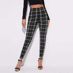 Клетчатый Повседневный Брюки Shein