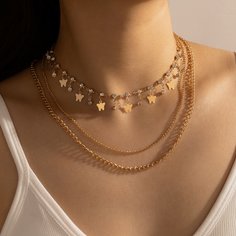 Многослойное ожерелье с бабочками и стразами Shein