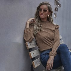 Пуговица Принт Повседневный Блузы Shein