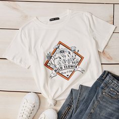 буква Повседневный Футболка размера плюс Shein