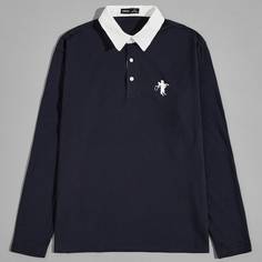 Контрастный воротник Графический Работа Мужская рубашка-поло Shein