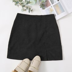 Вельветовая юбка с разрезом Shein