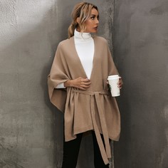 с поясом Одноцветный Повседневный Кардиганы Shein