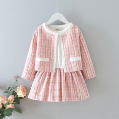 Твидовая куртка и платье для девочек Shein