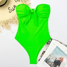 Неоновый зеленый слитный купальник Shein