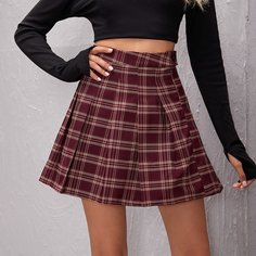 Юбка в клетку с высокой талией Shein