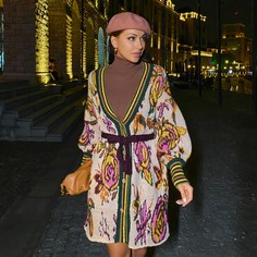 с поясом Со цветочками Повседневный Кардиганы Shein