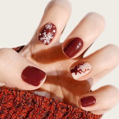 24шт Рождество накладные ногти с узором снежинки и 1 лист лента Shein