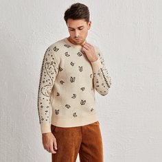 Мужской свитер с графическим узором Shein