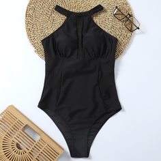 Слитный купальник с сетчатой вставкой Shein